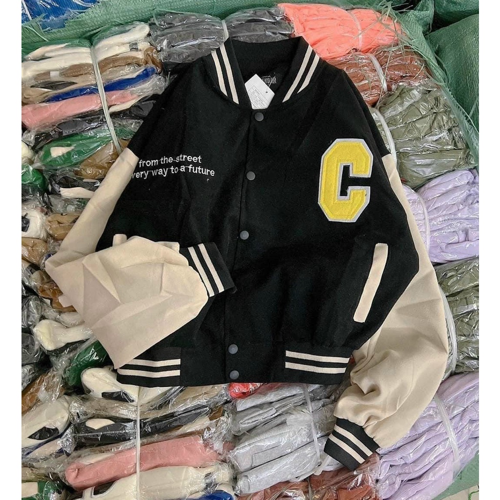 Áo khoác bomber da lộn from crop thời trang Thêu C cùng gam màu siu đẹp