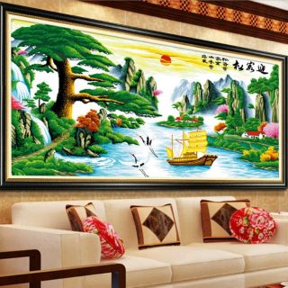 Tranh thêu chữ thập phong cảnh thuận buồm xuôi gió