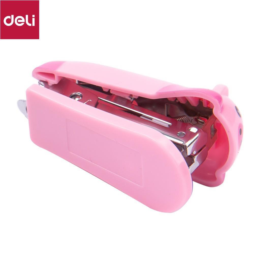 Dập ghim mini #10 Deli - 12 trang, gấu nâu, lợn hồng, cá sấu xanh - 1 cái - E0452 [Deli]