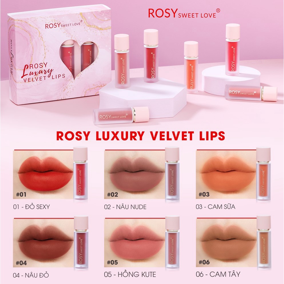 [Chính hãng] son rosy luxury velvet lips combo son dưỡng môi rosy sweet love tự chọn màu son