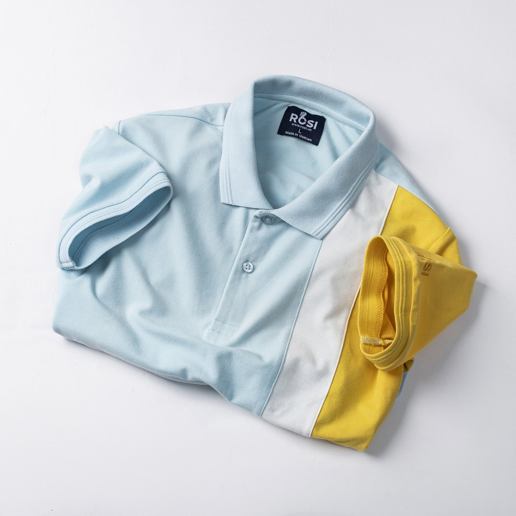 Áo thun nam cao cấp Rosi PL01 cổ polo tay bo ngắn,vải cotton cá sấu phối màu xanh vàng,dáng ôm (Slimfit) trẻ trung. | BigBuy360 - bigbuy360.vn