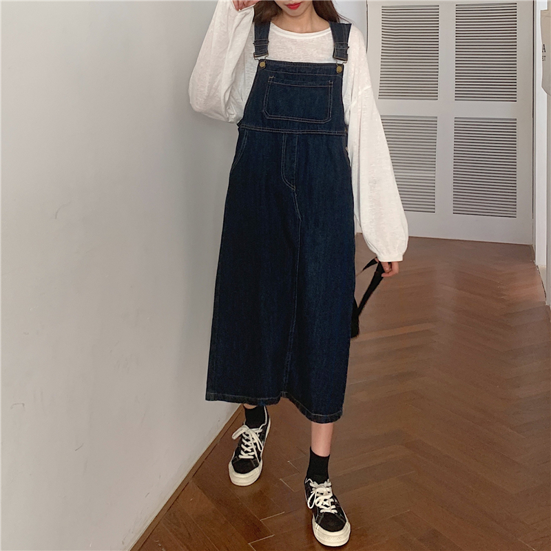Xiaozhainv Đầm Yếm Denim Form Rộng Phong Cách Retro Hàn Quốc Cho Nữ | BigBuy360 - bigbuy360.vn