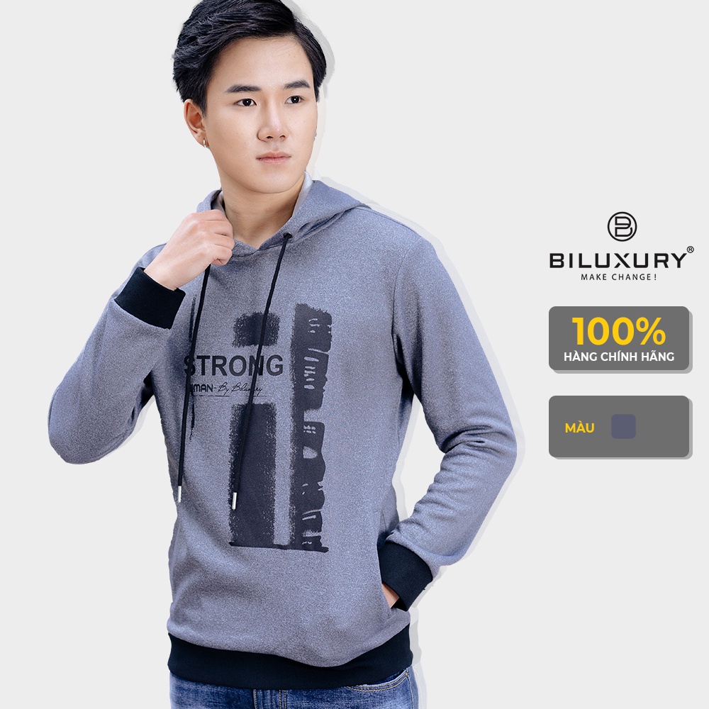 Áo hoodie nam Biman By Biluxury chất nỉ dày có mũ kiểu dáng thể thao trẻ trung mềm mịn không bông xù 4ANOT008GHT