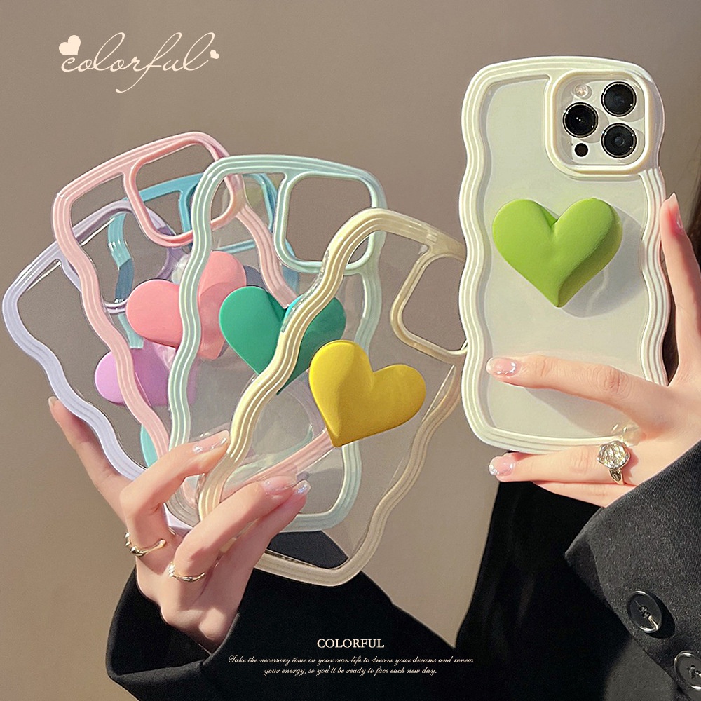 Ốp lưng iphone Ốp Điện Thoại Họa Tiết Trái Tim Ba Chiều Cho Iphone 7p 13 Apple 12pro max 11 Wave Edge xr/Xs Dinuo case