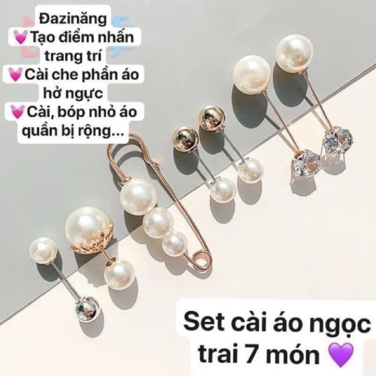 Set cài áo, gim quần áo đính ngọc trai nhân tạo 7 món siêu xinh