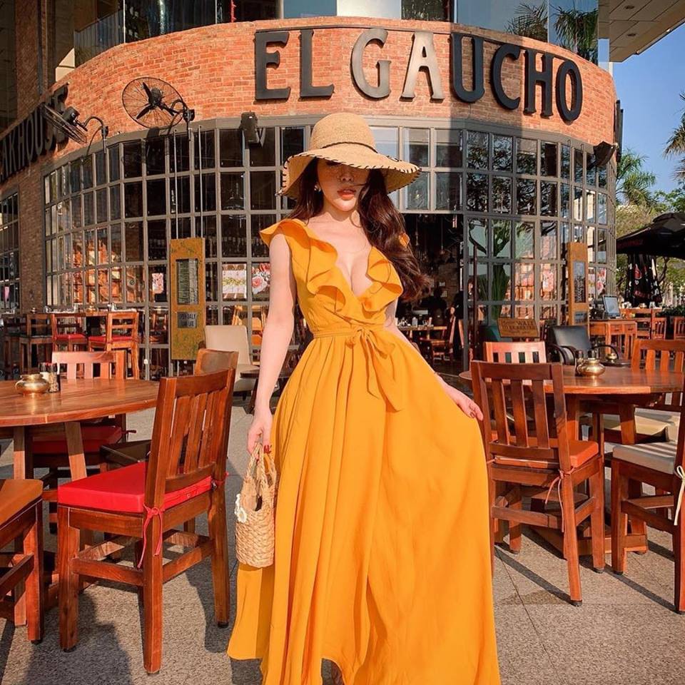 đầm maxi bèo cột eo💥💥 chất liệu: lụa xô cát lót