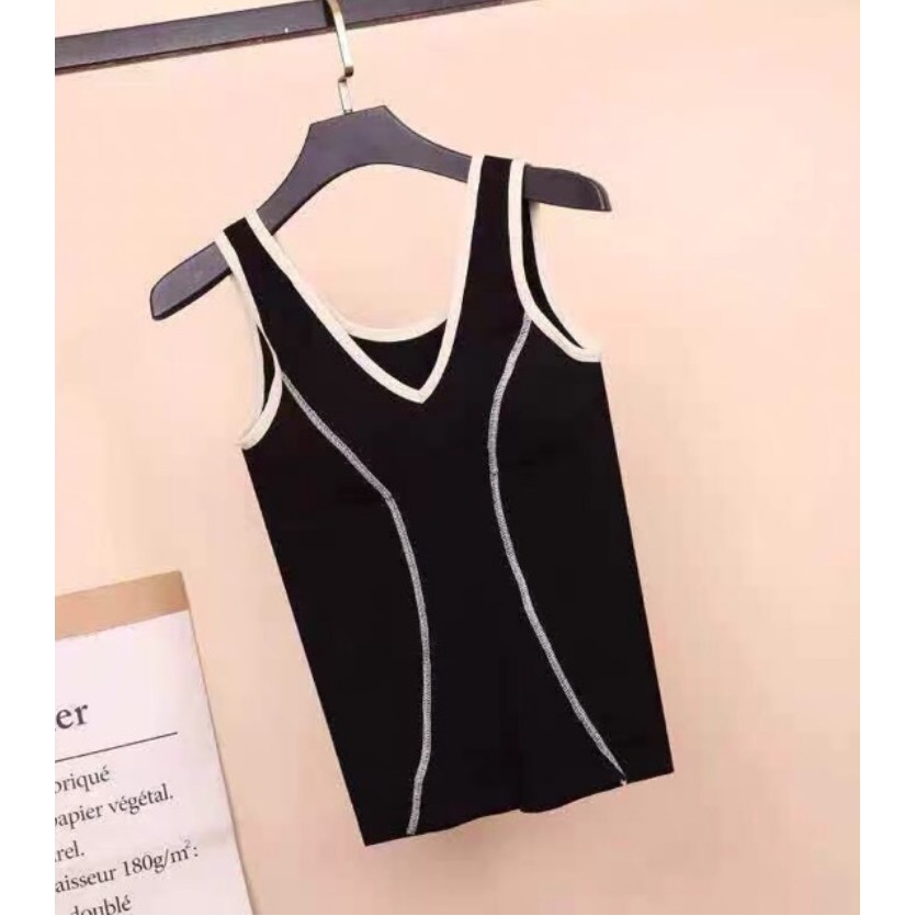 (Siêu đẹp) Áo 2 dây thun gân cotton đệm ngực chiết eo kiểu dáng Hàn Quốc kèm túi zip N194