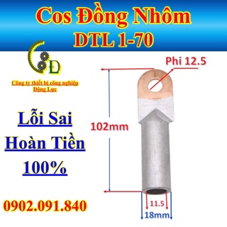 Đầu cos đồng nhôm 1 lỗ 1cái, đầu cốt sử lý hợp kim bấm dây điện máy hàn, tiếp địa chống sét 70mm DTL1-70