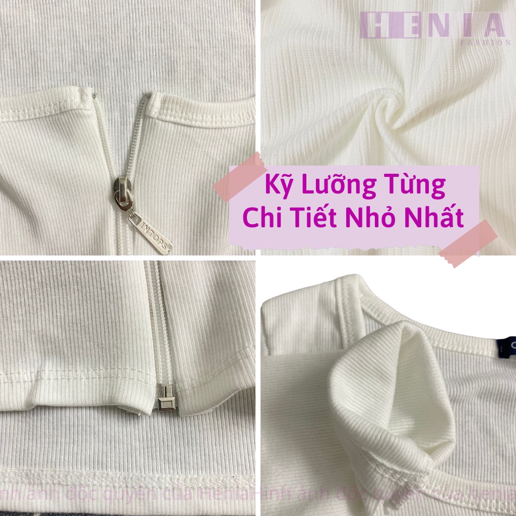 Áo Croptop Tay Dài Dây Kéo Thun Gân - Croptop Dài Tay Dây Kéo Chất Đẹp Henia