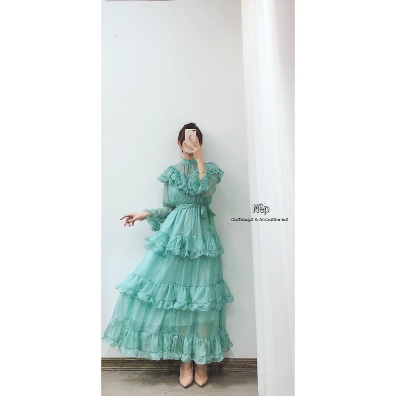 Váy maxi tơ bèo tầng kèm đai ngọc- qccc | BigBuy360 - bigbuy360.vn