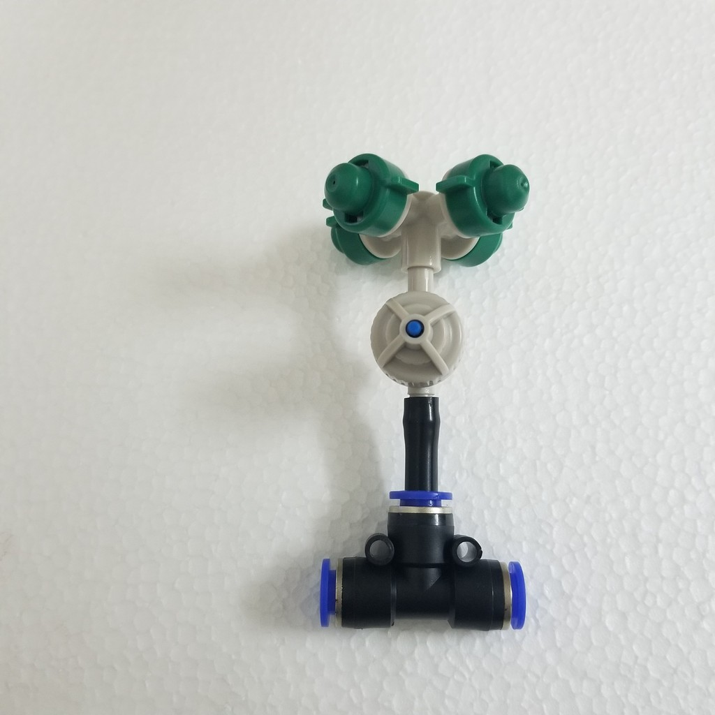 Béc phun sương 4 hướng - 4 cửa kèm Van Chống Rỉ - Bù Áp - Chống Nhỏ Giọt trắng và Tê cho ống 8mm