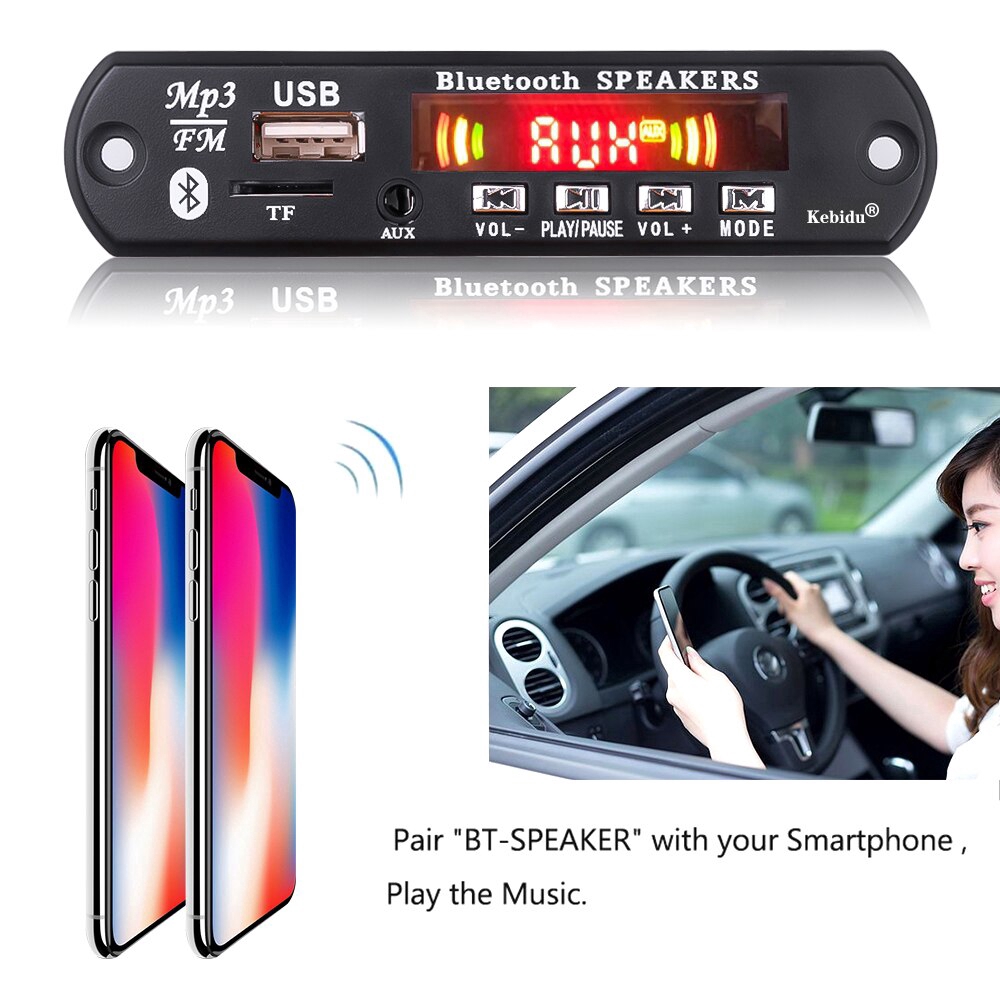 Mạch giải mã máy nghe nhạc MP3 5V 12V kết nối Bluetooth 5.0 màn hình màu hỗ trợ USB cho xe hơi