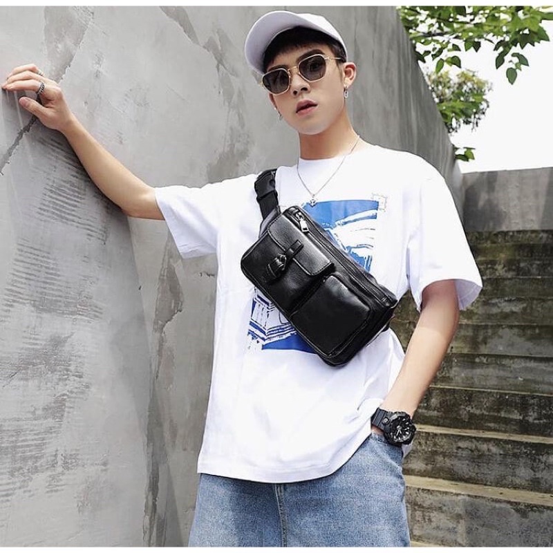 Túi Đeo Chéo Unisex Chống Nước Nhiều Ngăn Chất Liệu Da Mềm - Túi Bao Tử Da PU Cao Cấp Chống Nước Nhỏ Gọn