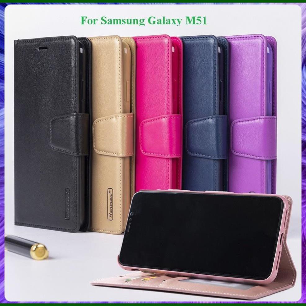 Bao da Samsung Galaxy M51 dạng ví hiệu hanman, ngăn đựng thẻ và tiền tiện lợi