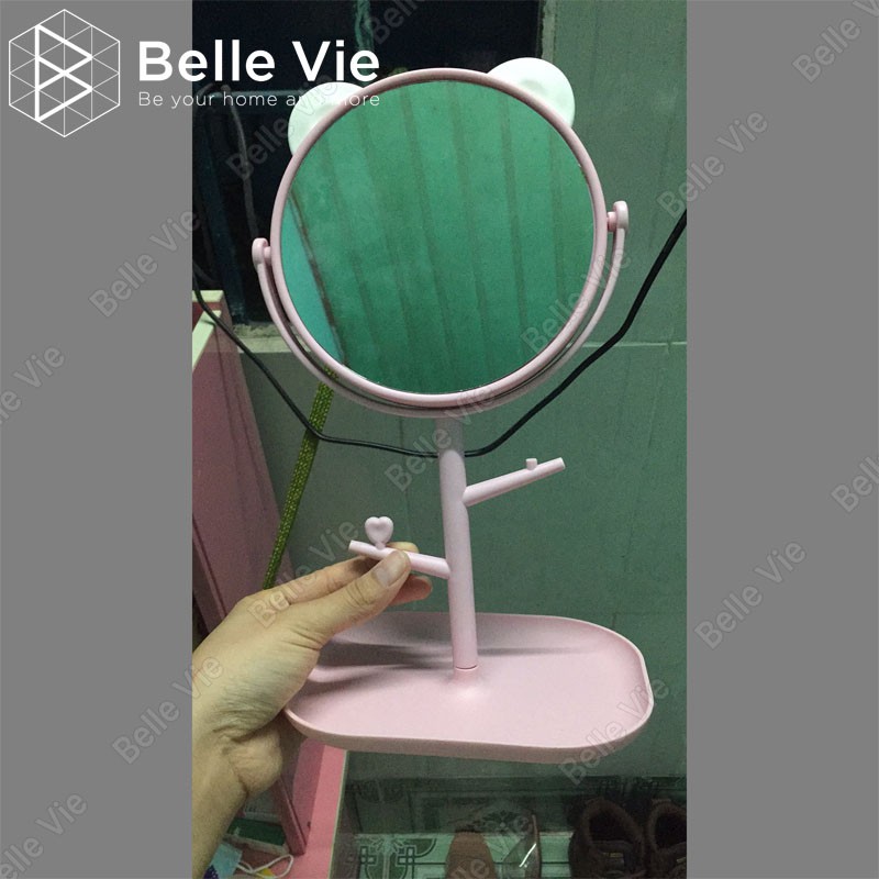 Gương Soi Trang Điểm BELLEVIE Gương Di Động Để Bàn Tai Gấu Gương Makeup