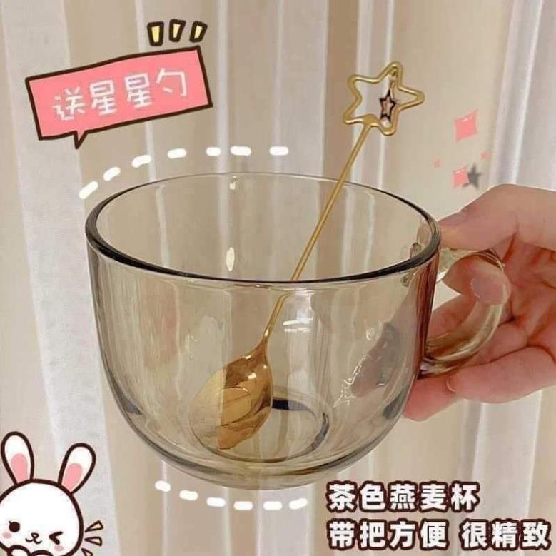 Ly cốc thủy tinh màu hổ phách chịu nhiệt cao cấp 480ml. Có ống hút