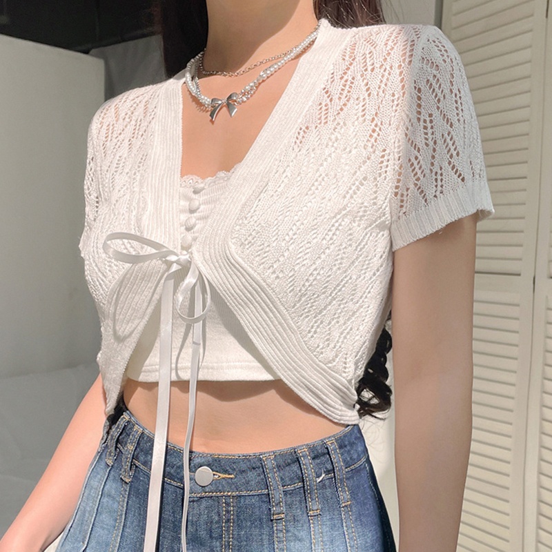 Áo Croptop Dáng Ôm Thiết Kế Đục Lỗ Thời Trang Mùa Hè Quyến Rũ Cho Nữ