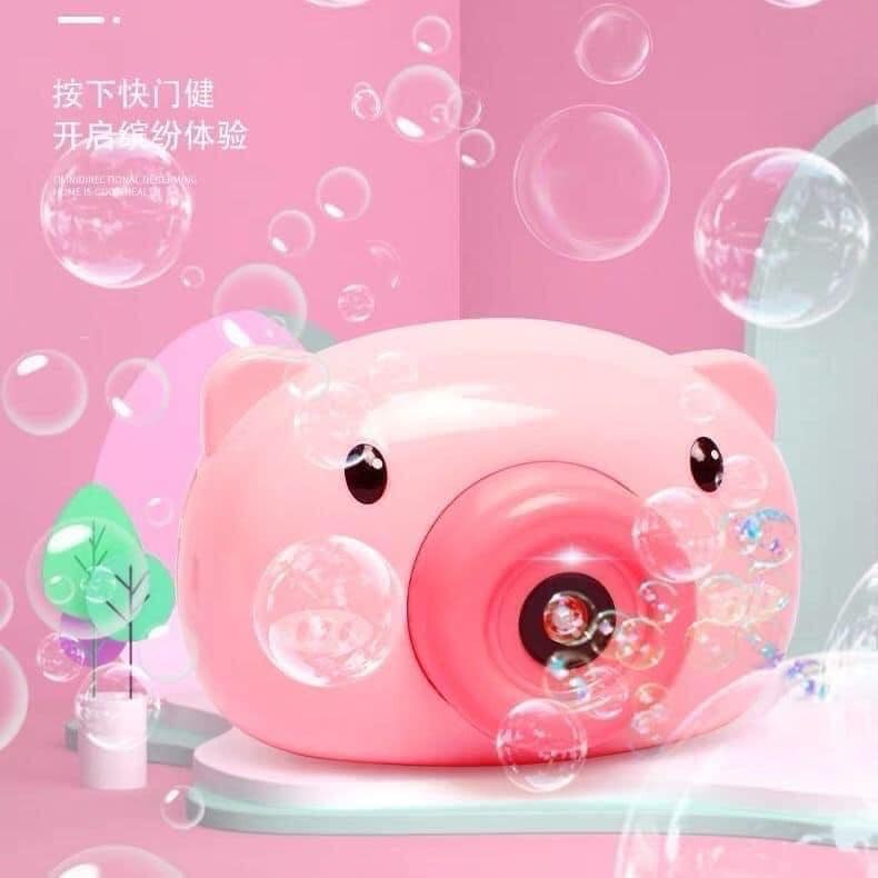 Đồ chơi máy ảnh thổi bong bóng tự động có nhạc hình chú heo hồng đáng yêu cho bé