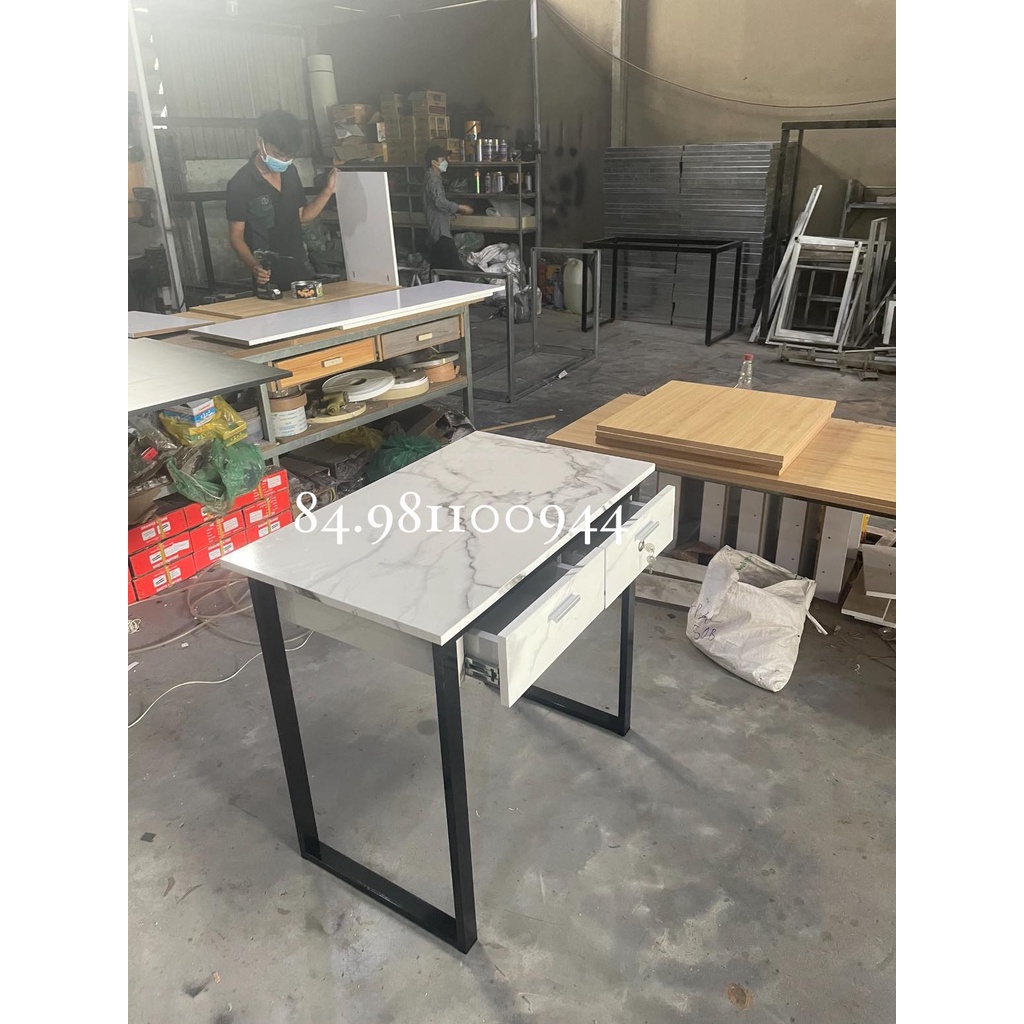 Bàn làm nail 2 hộc 1 khóa màu giả đá sang chảnh