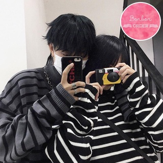 Áo len ulzzang cổ cao kẻ ngang cực chất -