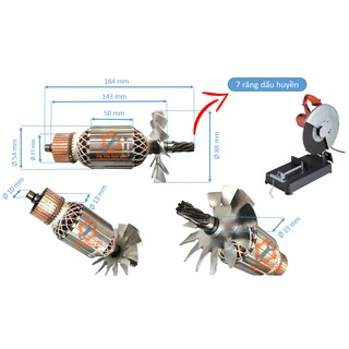 Rotor/ruột máy cắt sắt ZB350 7 răng tặng kèm chối than tương ứng