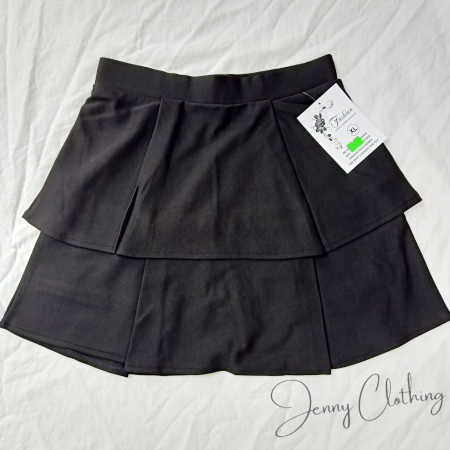 Chân váy 2 tầng ngắn đen có lót trong dáng xòe cá tính ôm bigsize - Cạp chun lưng thun vải UMI mặc công sở đi biển