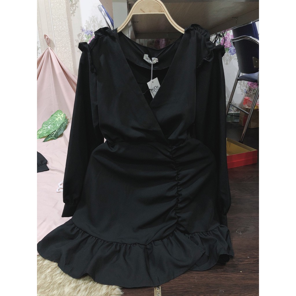 ĐẦM dự tiệc dáng suông đẹp cao cấp, phần vai và lai váy bèo nhúng xinh yêu, có 2 màu trắng đen giá rẻ - VD 012 | BigBuy360 - bigbuy360.vn