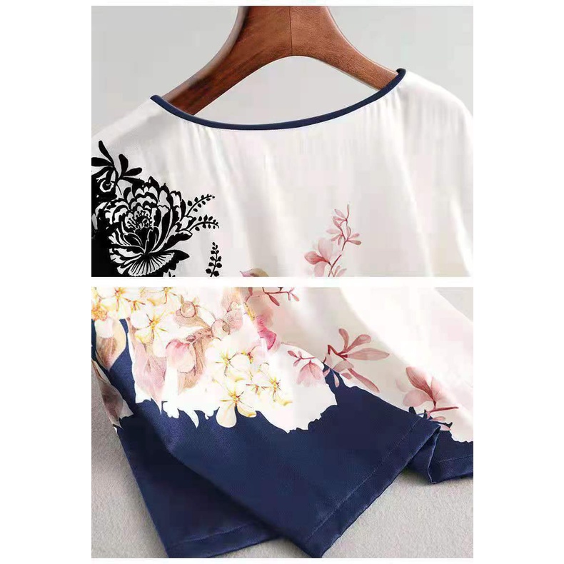 Áo thun tay ngắn dáng rộng in họa tiết thời trang cho phụ nữ trung niên