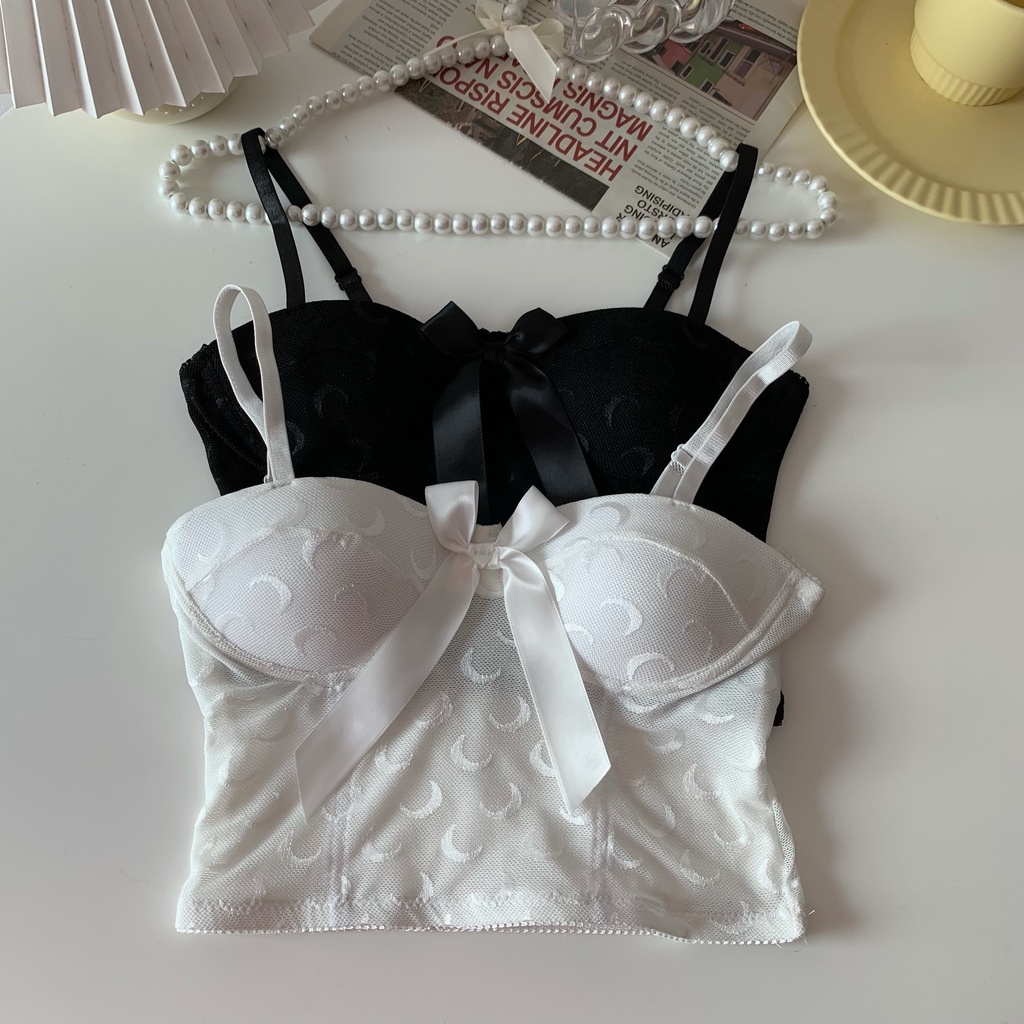 Áo 2 dây có mút ngực áo hai dây croptop Có Đệm Ngực Phối Ren Và Nơ Màu Trơn Dành Cho Nữ
