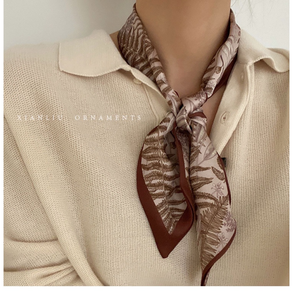 Khăn Choàng Cổ Dài Bằng Lụa Mỏng Họa Tiết Kẻ Sọc Thắt Nơ Dễ Phối Đồ Trang Trí Túi Xách Phong Cách Hàn Quốc