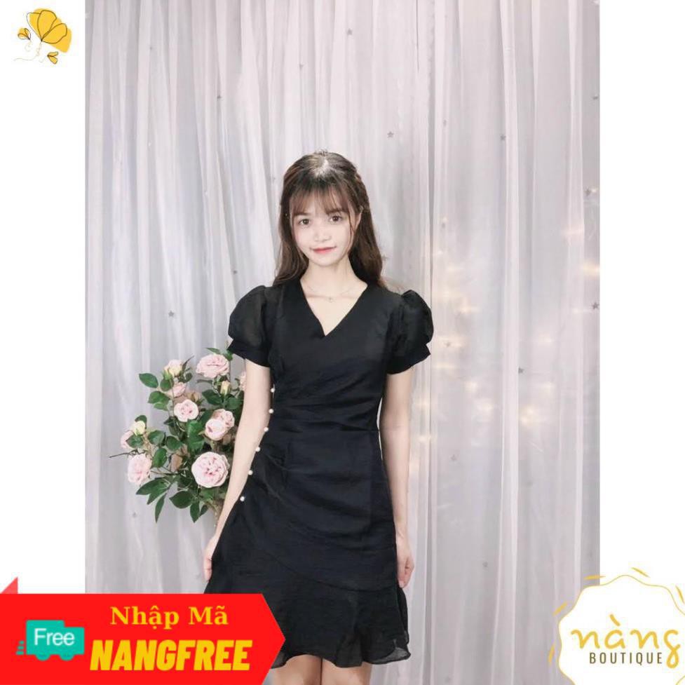 [Mẫu Mới tháng 12] Đầm dạo phố 💖FREESHIP💖 Váy cổ chéo đính ngọc trẻ trung - Nàng Boutique