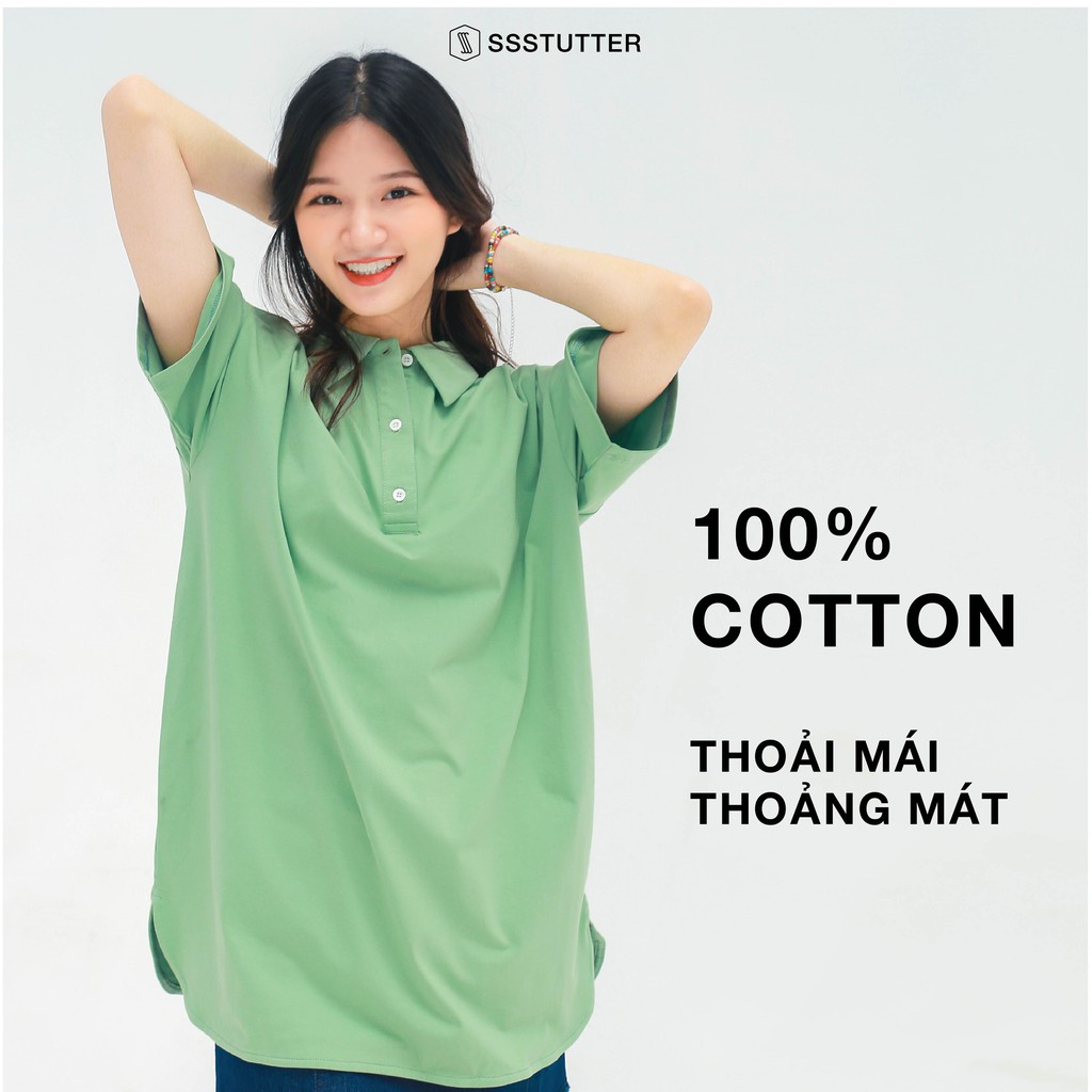 Áo Polo tay lỡ nữ SSStutter 2 màu chất 100% Cotton Oversize UNI TEE | BigBuy360 - bigbuy360.vn