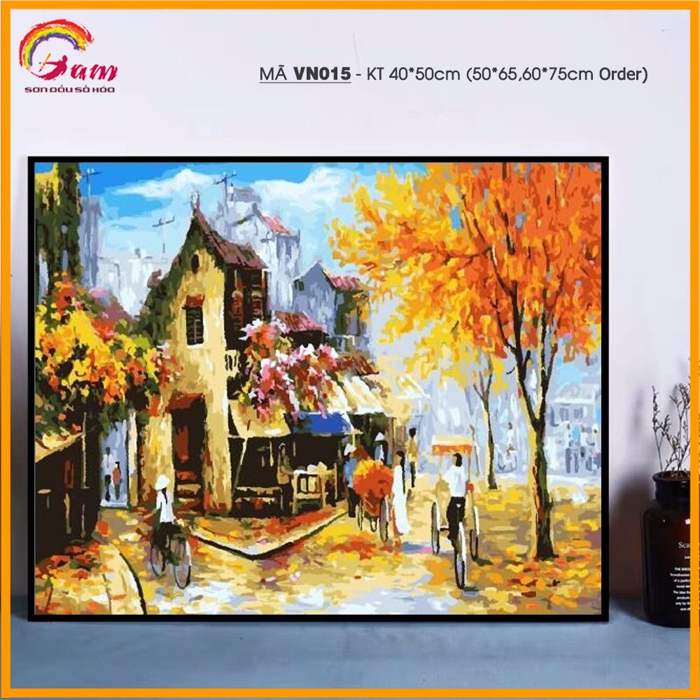 Tranh tô màu theo số sơn dầu số hóa Tranhsohoavn Tranh phong cảnh Việt Nam Mùa thu phố cổ mã VN015