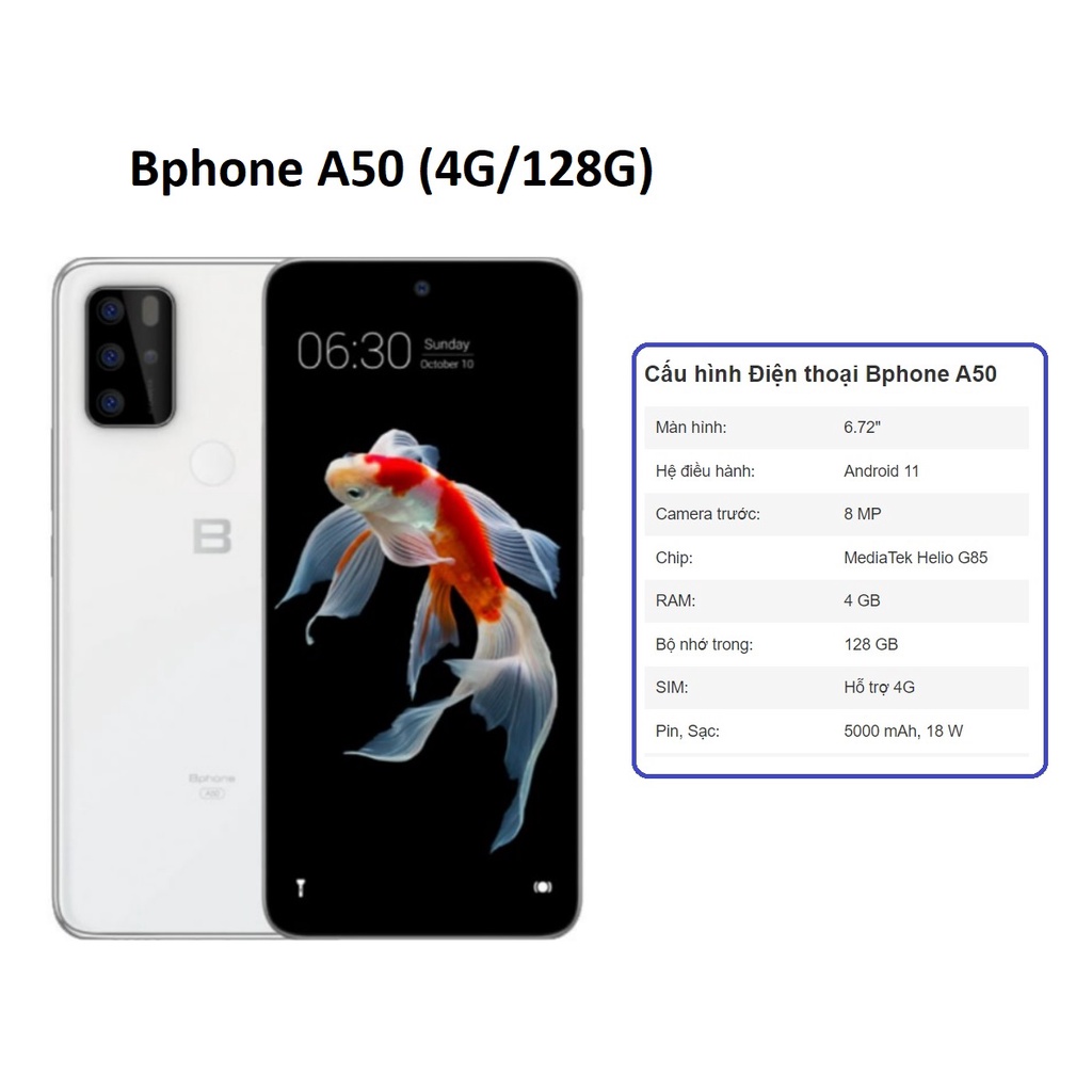 [Chính Hãng] Điện thoại thông minh Bphone A40 (4G/64G), A50 (4G/128G) Màu Trắng- Hàng Việt Nam