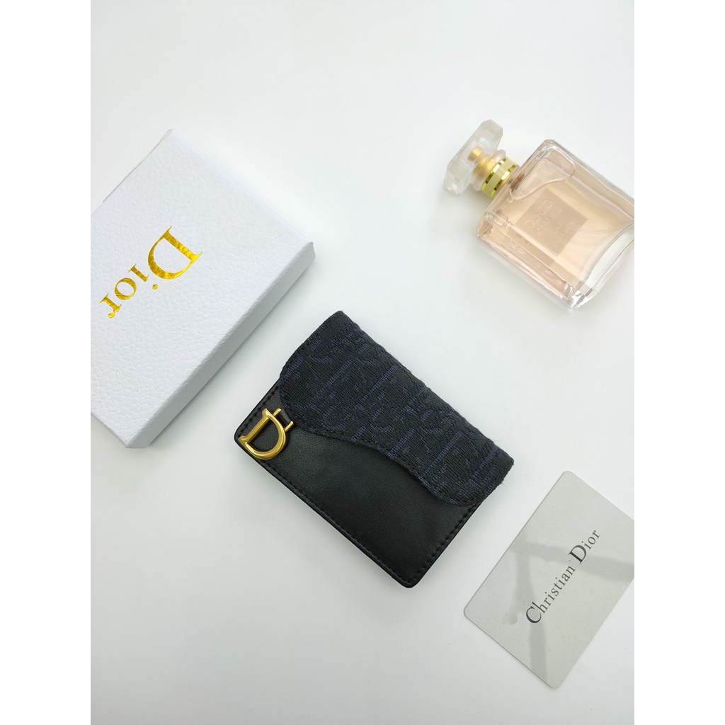 Ví Da Gập Dior Đựng Thẻ / Tiền Xu Có Khóa Cài Cho Nam Và Nữ