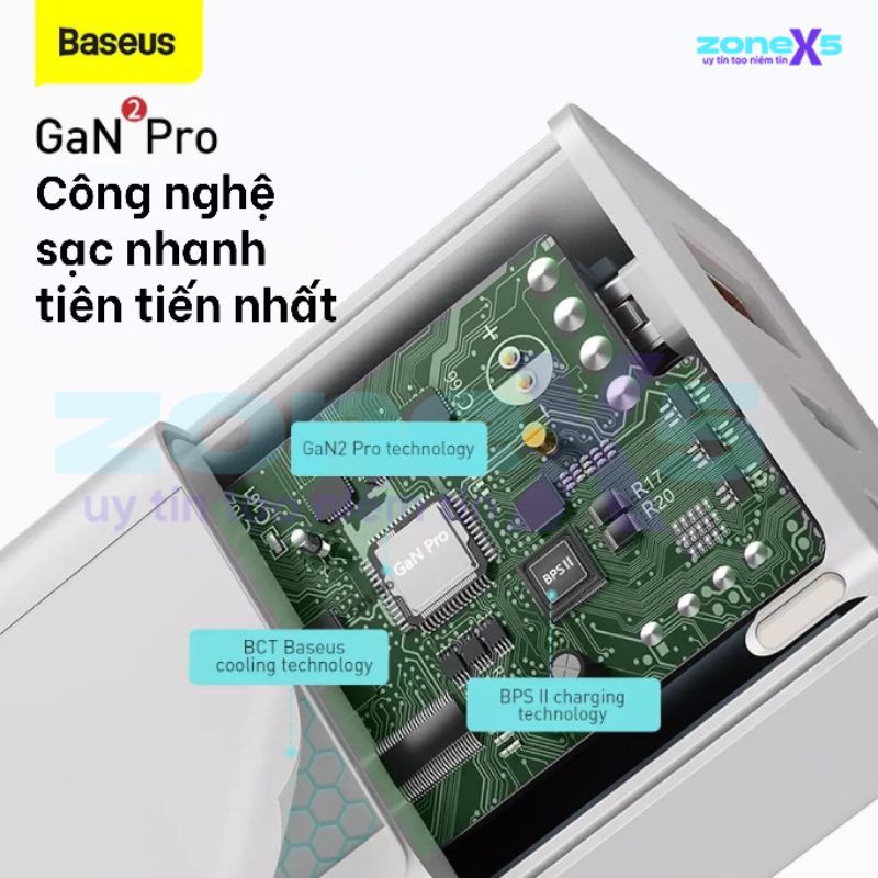 Củ Sạc Nhanh Baseus 65W GaN 2 Pro Cho Laptop Macbook iPad iPhone Samsung - Power Delivery 3.0, Quick Charge 3.0