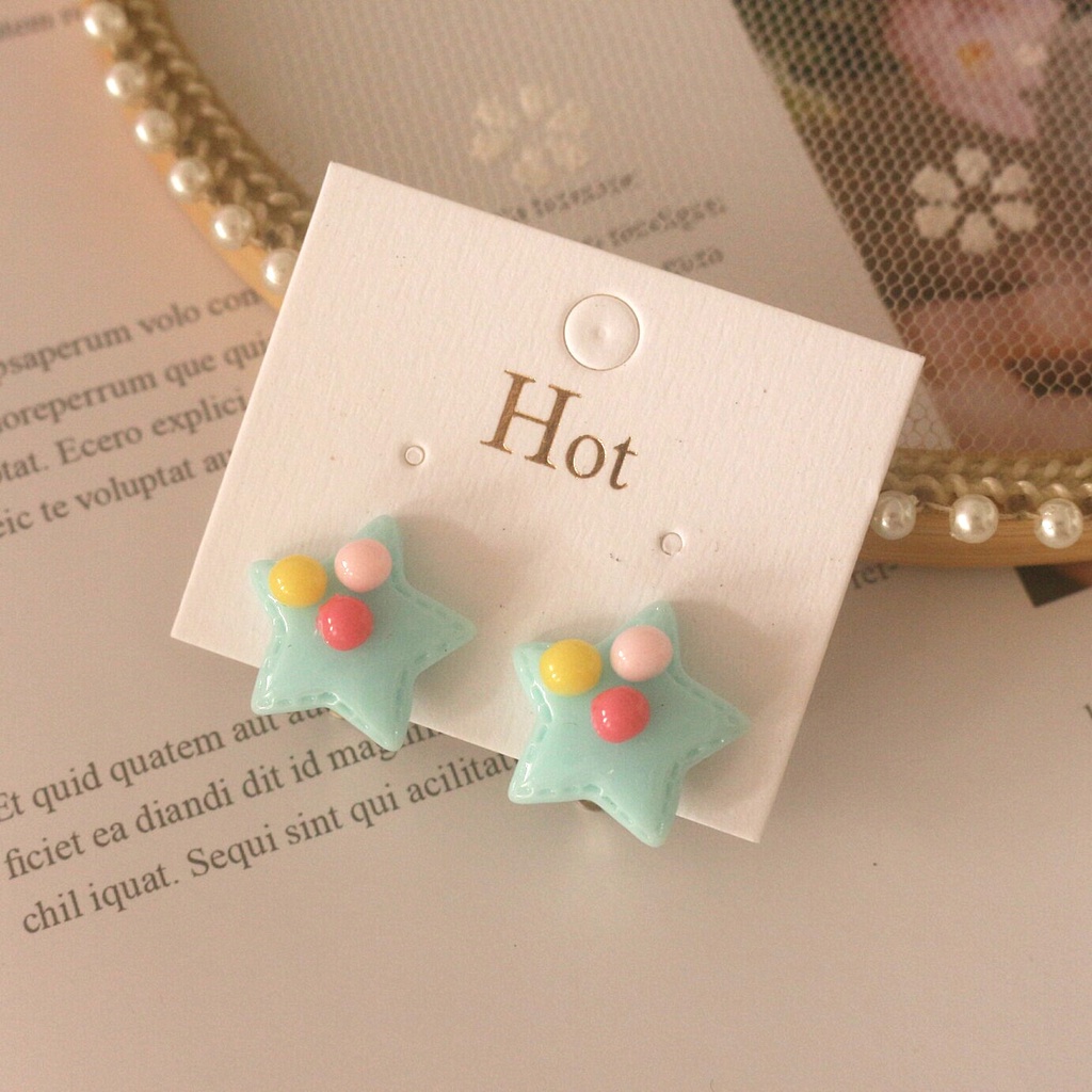 Khuyên tai kẹp không cần bấm lỗ hình ngôi sao đính 3 hạt cườm xinh xắn