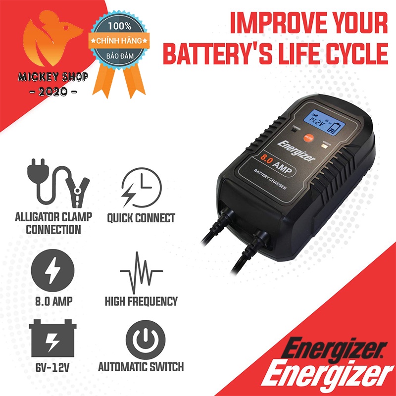 SẠC BÌNH ẮC QUY CAO CẤP ENERGIZER 8Amp - BẢO HÀNH 5 NĂM