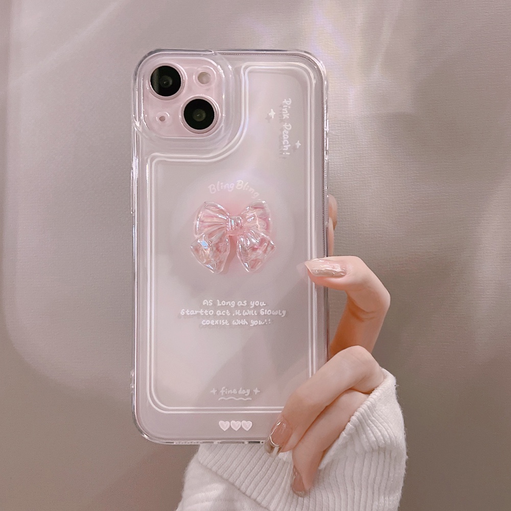 Ốp Điện Thoại acrylic Mềm Chống Sốc Đính Nơ Dễ Thương Cho iPhone 11 12 13 Pro max mini XS max xr 7 8 se2020 plus