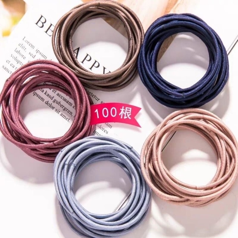 COMBO  100 chun buộc tóc kèm túi Zip - thun cột tóc trơn nhiều màu cho bạn gái