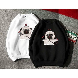 Áo nỉ Sweater hình chó Pug dễ thương form suông rộng unisex cho nam nữ cổ tròn, chất nỉ bông siêu ấm áo sweate