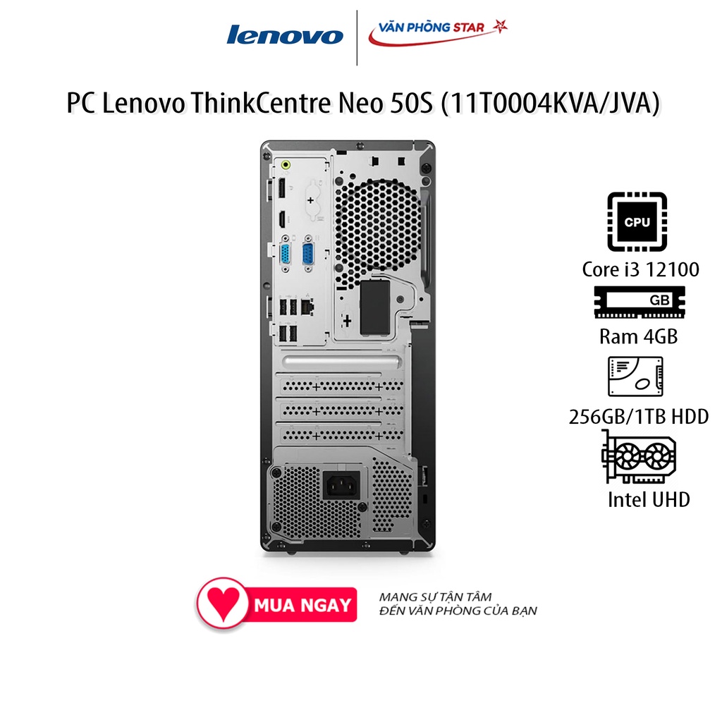 Máy tính để bàn Lenovo ThinkCentre neo 50s (11T0004JVA)/ Intel core i3-12100 (up to 4.3Ghz, 12MB)/ RAM 4GB/ 1TB HDD)