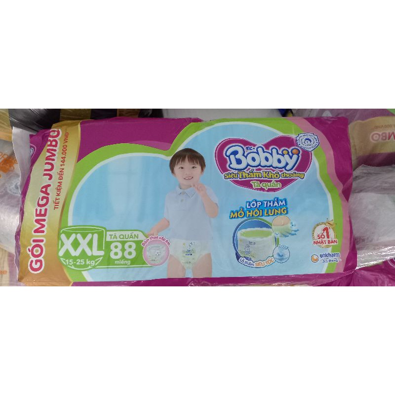 [TẶNG BỘ Ô TÔ THẢ TRƯỢT TOYS HOUSE] Tã quần Bobby - Đệm thấm lưng mồ hôi Mega Jumbo M120L104XL96