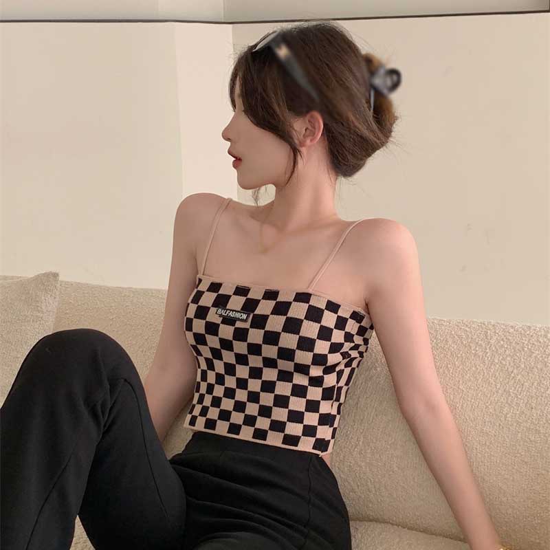 Áo Thun Croptop Họa Tiết Sọc Caro Phong Cách Mùa Hè Cá Tính