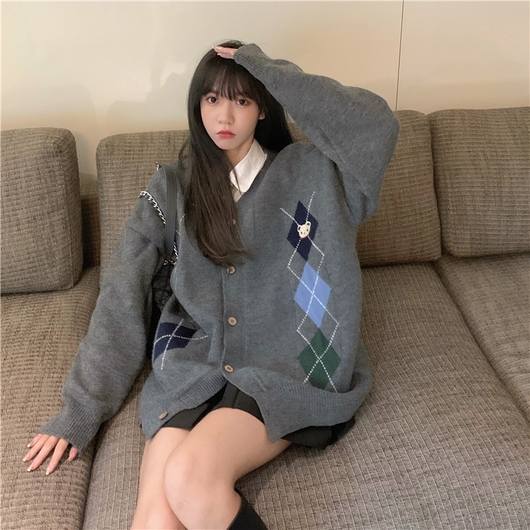 Áo Khoác Cardigan Dệt Kim Tay Dài Dáng Rộng Thêu Họa Tiết Kẻ Sọc Dễ Phối Đồ Cho Nữ | BigBuy360 - bigbuy360.vn