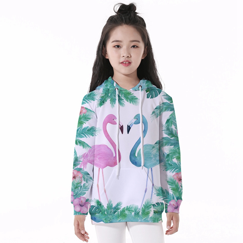 Áo Hoodie In Hình Chim Hồng Hạc 3d Cho Bé Gái