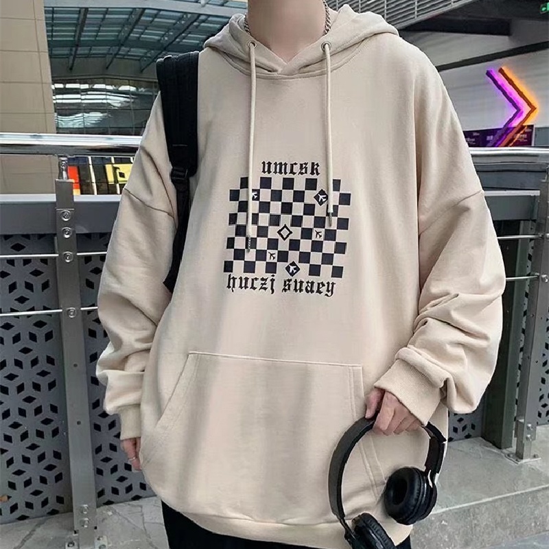 Áo hoodie tay dài dáng rộng in họa tiết kẻ sọc phong cách hip hop đường phố Hàn Quốc thời trang thu đông cho nam size M-5XL