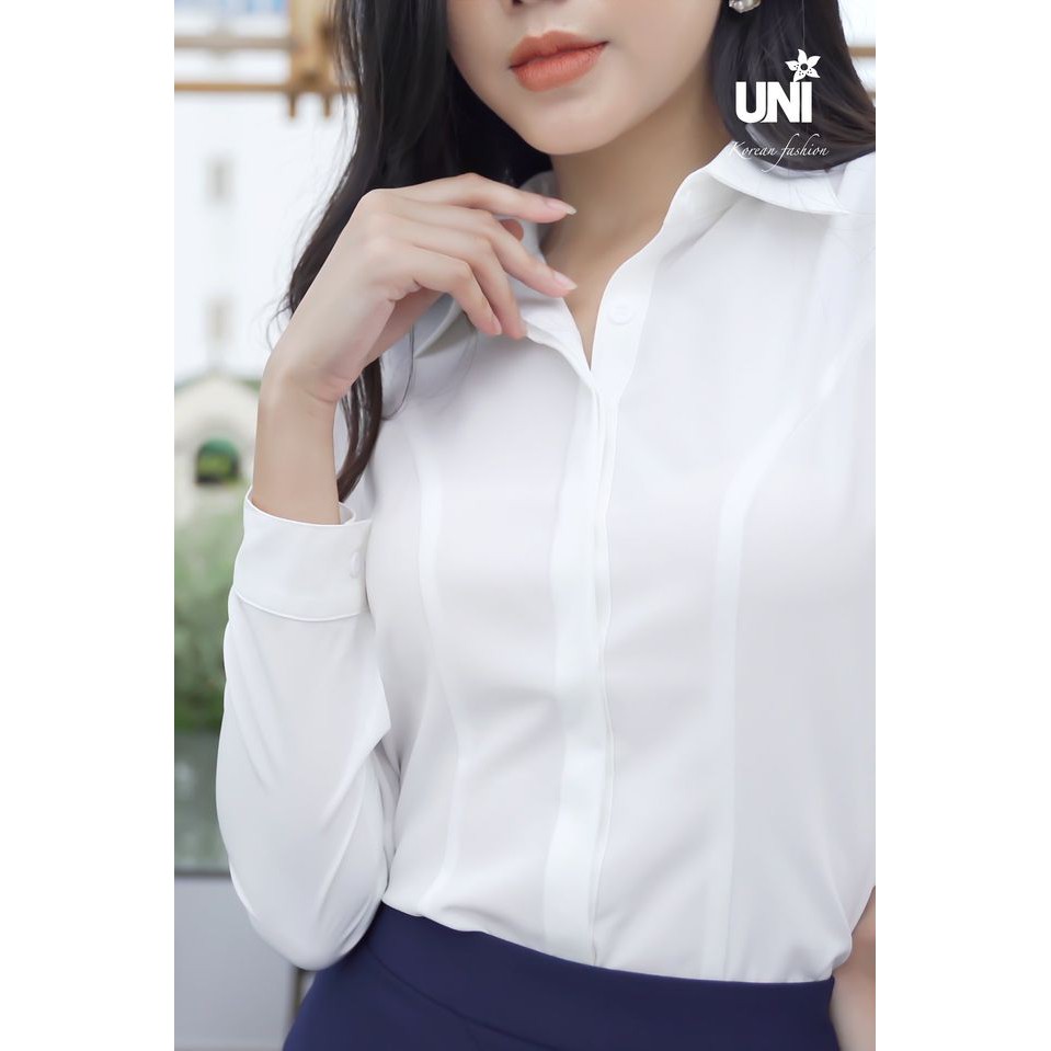 Áo Sơ Mi Trắng Nữ UNIVTH Công Sở Dài Tay Ngắn Tay Co giãn 2A295 Uni Korean Fashion