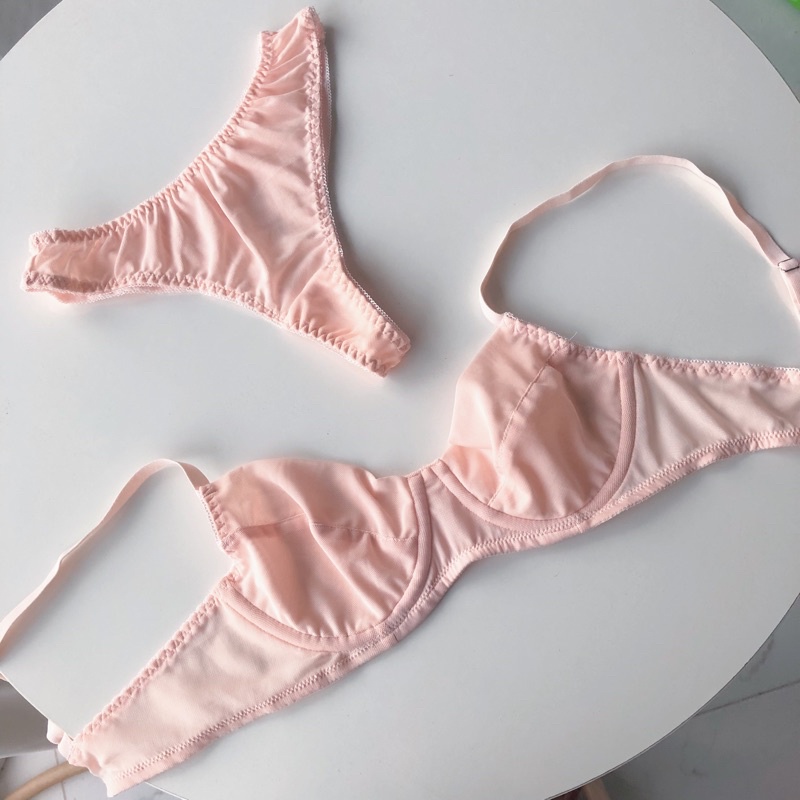 Bộ đồ lót lưới trơn, áo lót có gọng không mút BASIC