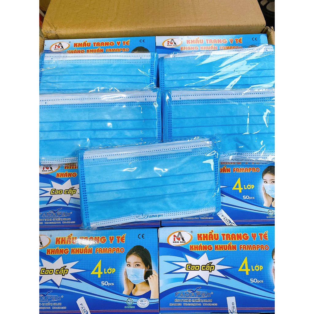 Khẩu trang y tế 4 lớp giấy kháng khuẩn 4U famapro hàng công ty Gia Bao hộp 50 chiếc